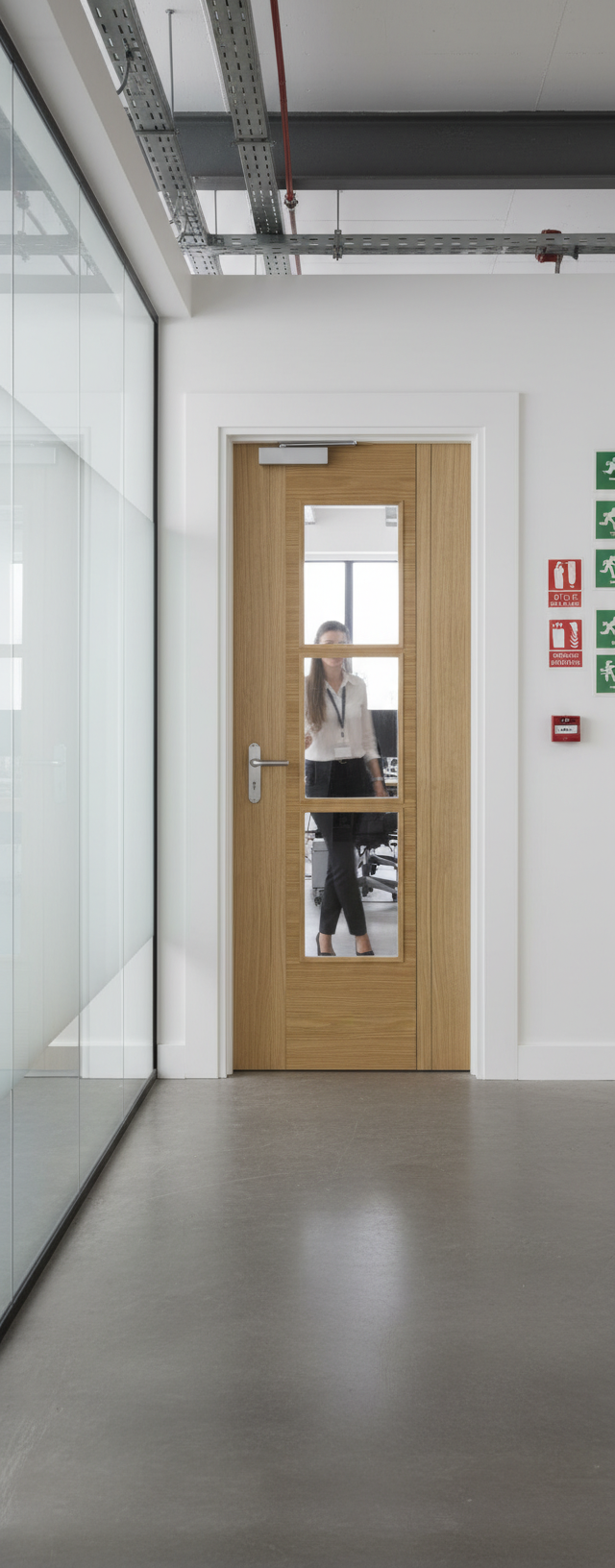 Premium Clear Glazed Fire Door with Engineered Core and Oak Veneer Finish - High-Quality Professional Grade for Industrial and Commercial Applications