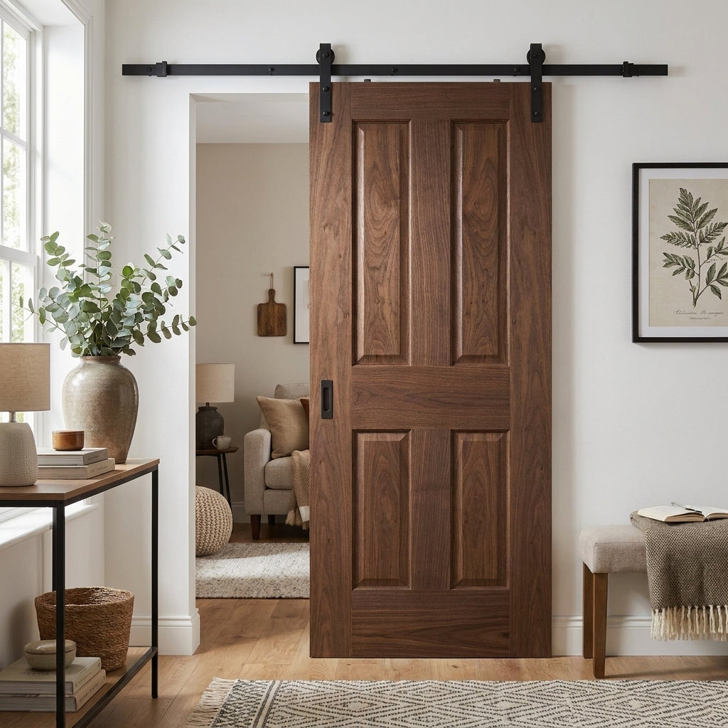 Walnut Internal Sliding Door Fully Finished 4 Panel Victorian Design