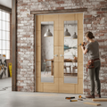 Premium Custom Made Oak Glazed French Doors with Grooved Design for Modern Interiors
