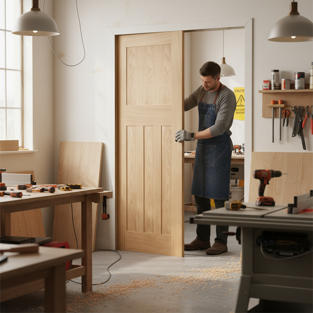 Premium Oak Double Pocket Door Set with Space-Saving Design and Galvanised Steel Frame