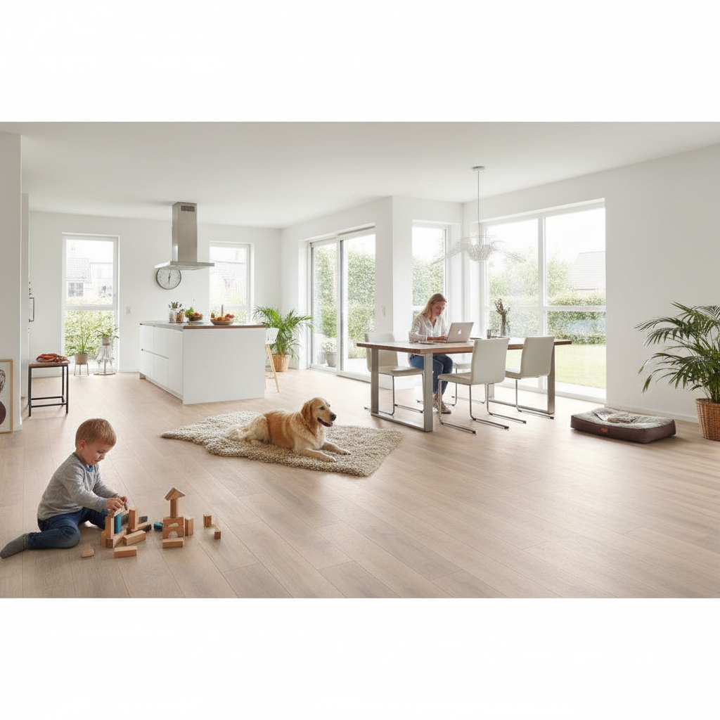 Premium 8mm Laminate Flooring in Blonde Oak - Water-Resistant and Durable for Kitchens and Bathrooms