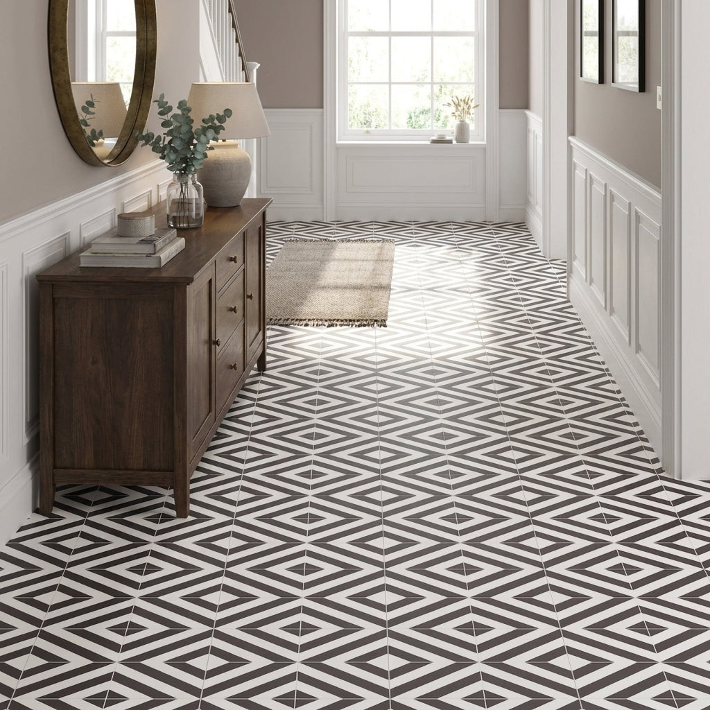 Retro Black and White 8mm Water-Resistant Laminate Flooring 1179x394mm