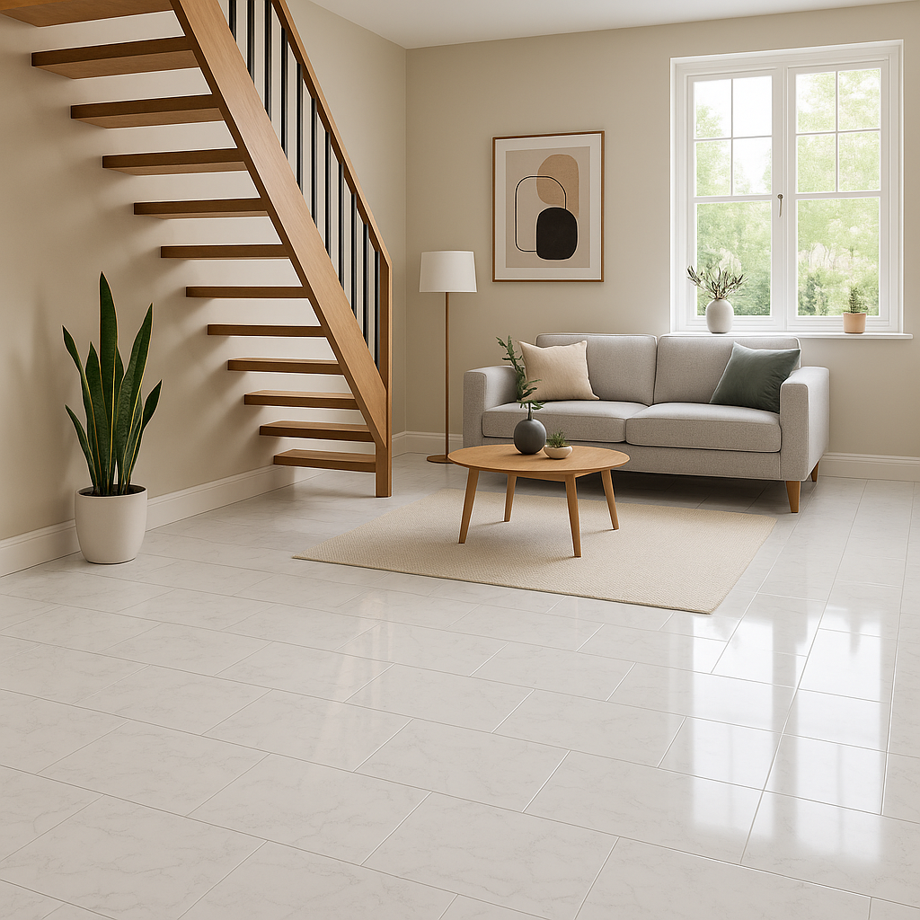 High Gloss Laminate Flooring in Carrara Marble - 8mm Thickness