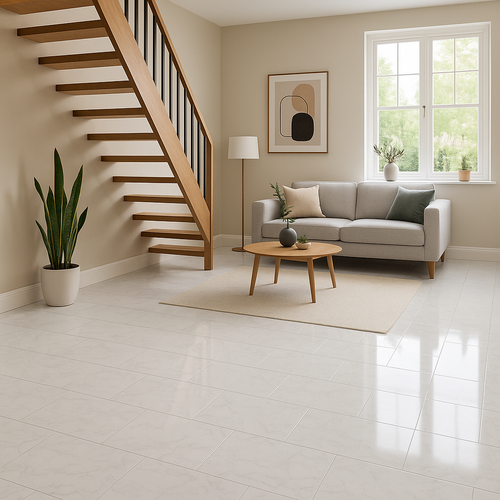 High Gloss Laminate Flooring in Carrara Marble - 8mm Thickness