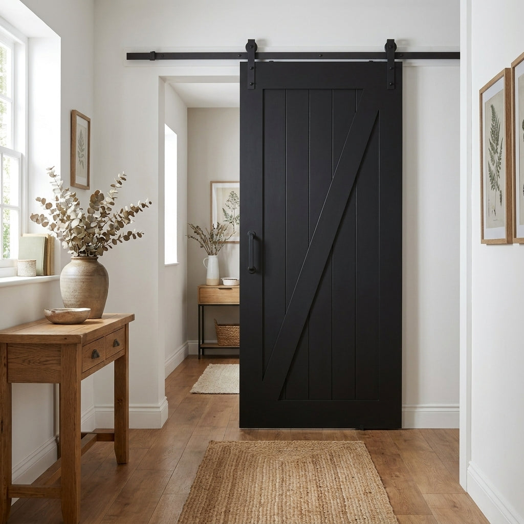 Black Internal Sliding Barn Door - 1 Panel Brace, Primed Finish