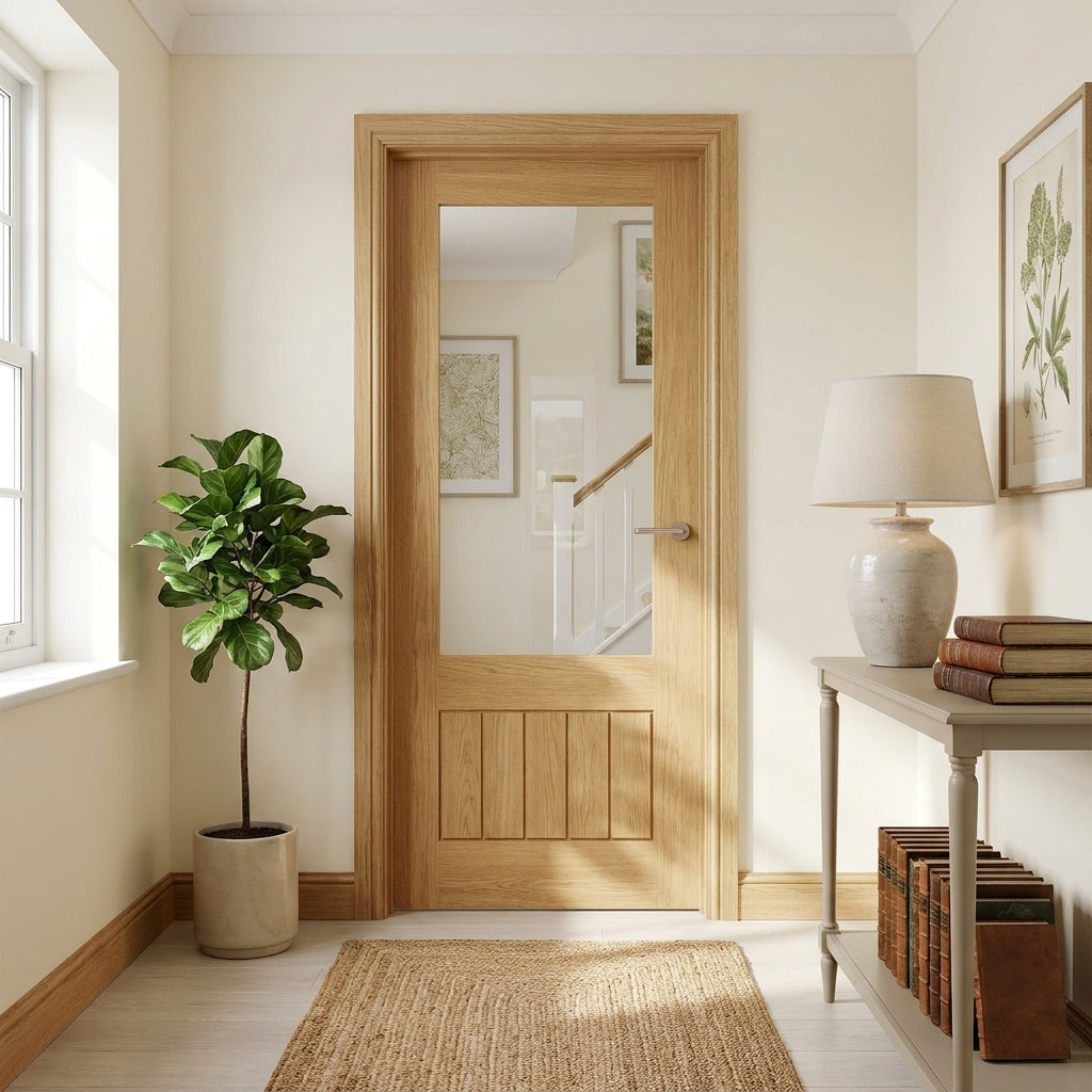 Internal Oak Door Made-to-Measure with Fully Finished 1 Panel 1 Light Obscure Glass