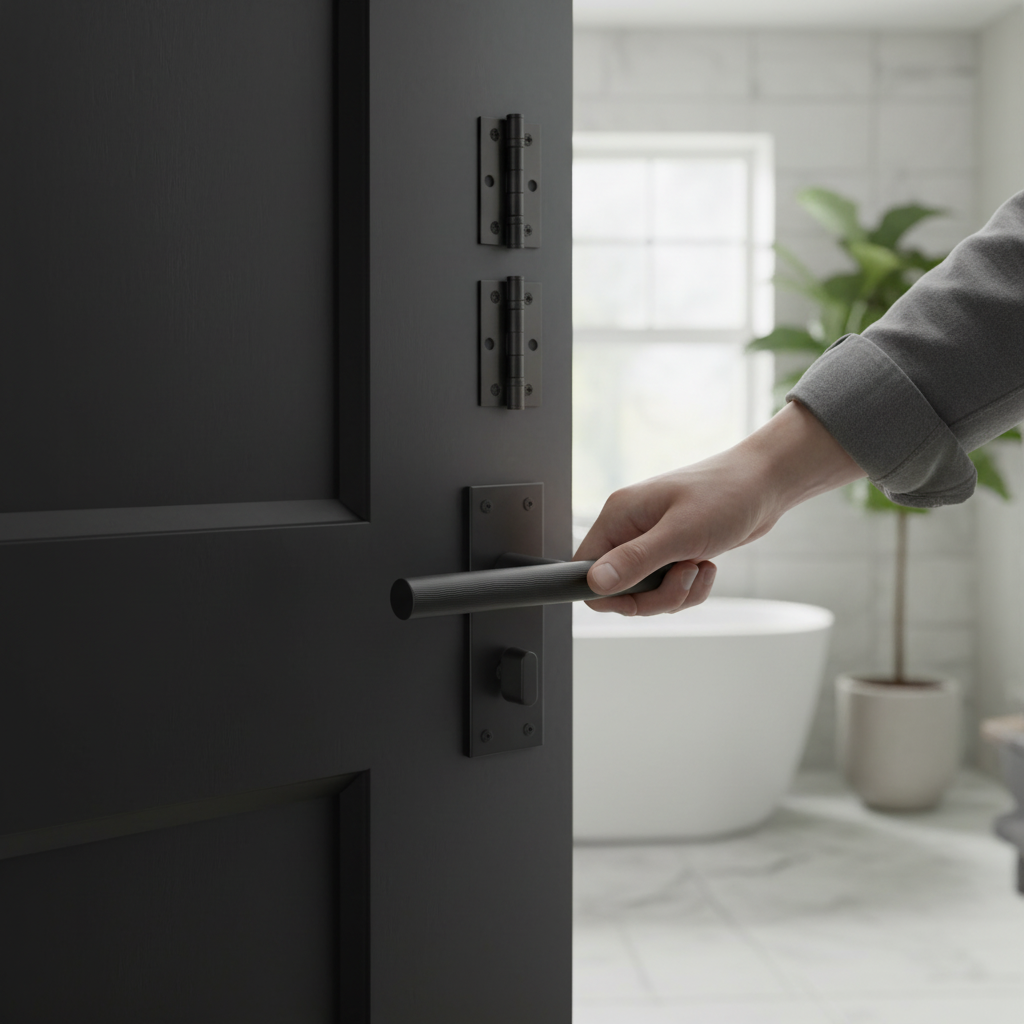 Linear Lever Bathroom Handle Set with Backplate - Elegant Black Matt Finish for Modern Interiors - Image 2