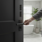 Linear Lever Bathroom Handle Set with Backplate - Elegant Black Matt Finish for Modern Interiors - Image 2