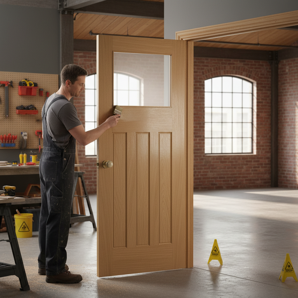 Premium 1930s Style 3 Panel 1 Light Unglazed Door with Solid Engineered Core and Real American White Oak Veneer