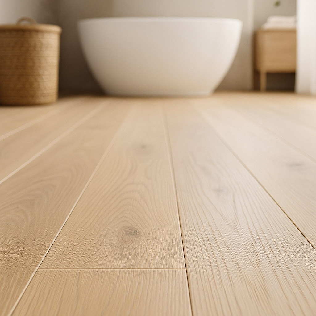 Brushed White Oak Engineered Wood Flooring 14mm with 4v Bevel Edge - detail view