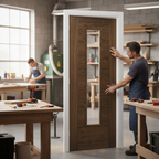 Premium Walnut Internal Door with Clear Glazed Panel and Solid Core Construction for Contemporary Homes