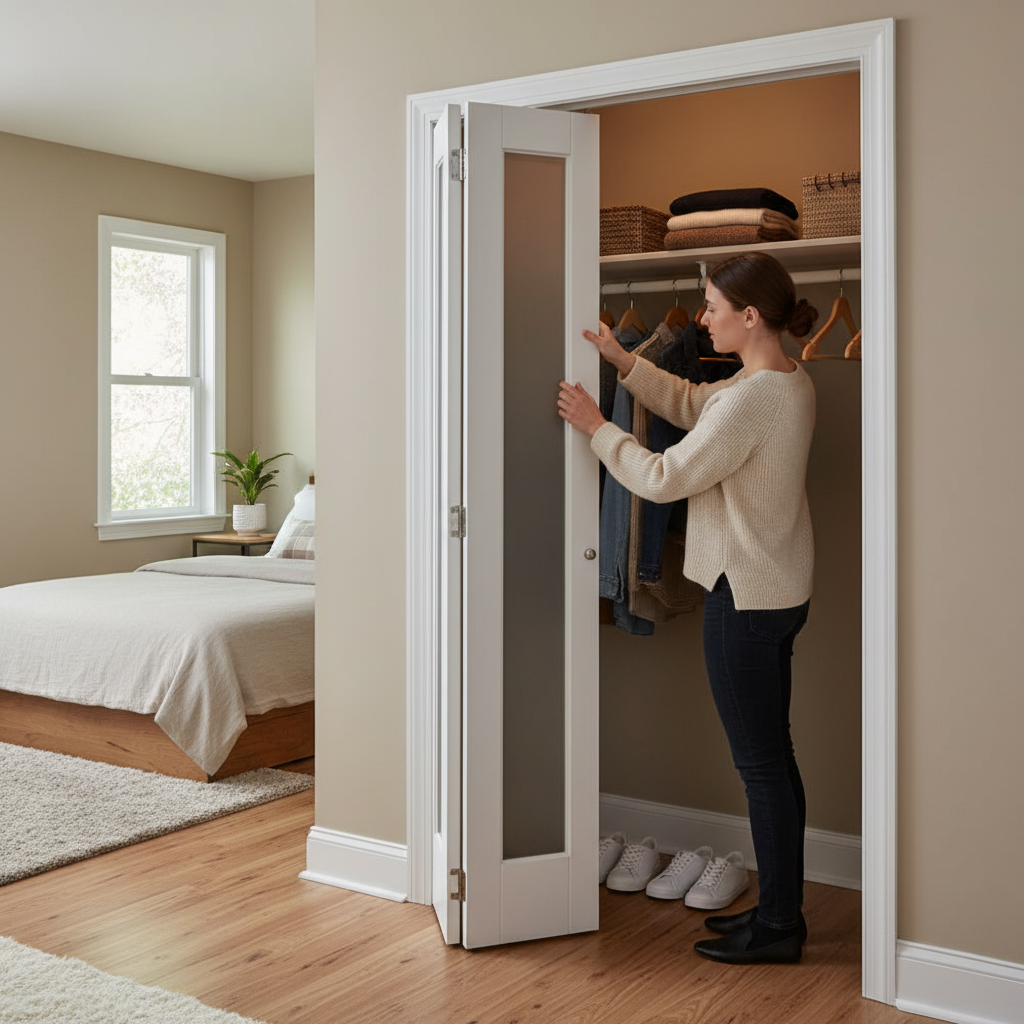 Premium Bifold Door with Solid Pine Core and MDF Faced Panels - High-Quality White Primer Finish for Custom Painting
