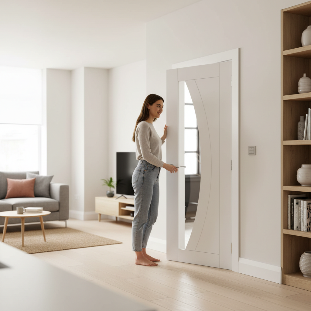 Premium Clear Glazed White Interior Door with Solid Core for Strength, Bespoke Sizes Available and 10-Year Warranty