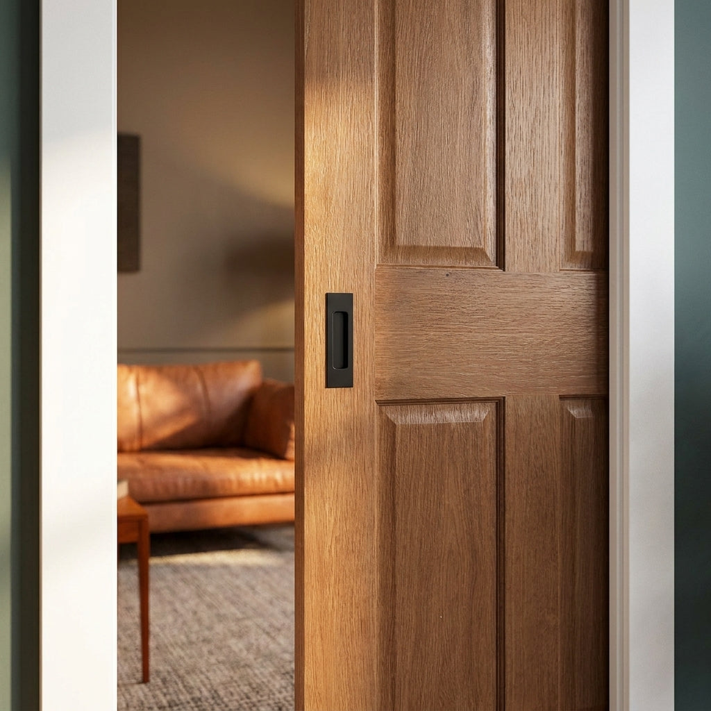 Oak Unfinished Internal Victorian 4 Panel Pocket Door Set 100mm - detail view