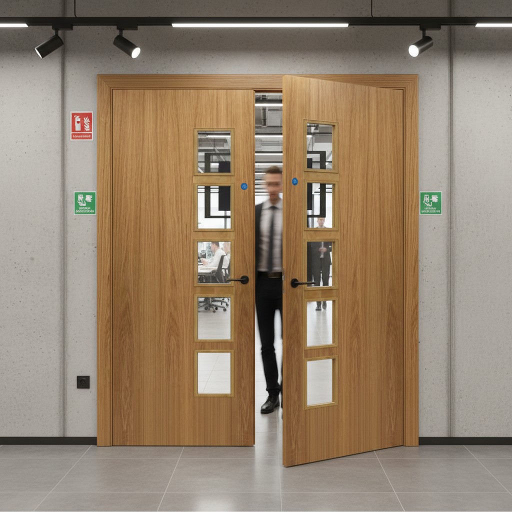 Premium Custom Made Fully Finished Oak Glazed FD30 Fire Door Pair - Bespoke Design and Certification Options