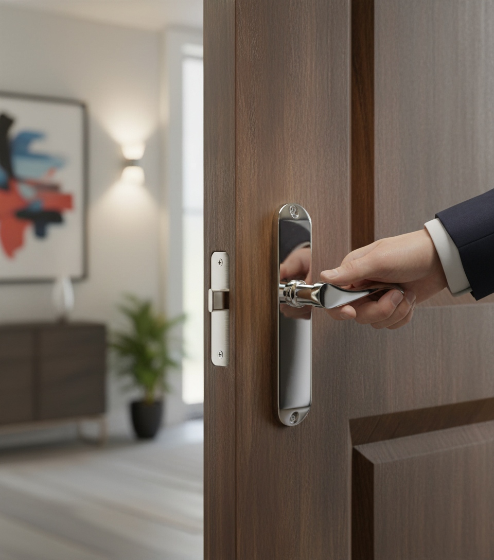 Premium Short Lever on Backplate with Keyhole and Bathroom Turn Options for Versatile Door Hardware Solutions