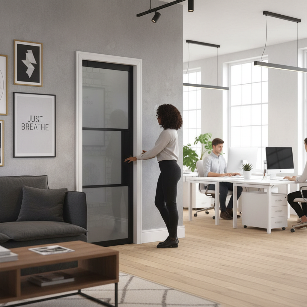 Premium Tinted Glazed Pocket Door System with Galvanised Steel Frame and Adjustable Features for Seamless Installation