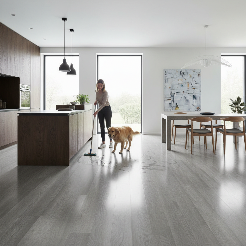 Premium 12mm High Gloss Laminate Flooring with Cork Underlay - Elegant Oak Effect for Residential and Commercial Use