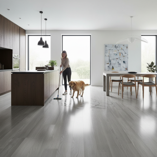 Premium 12mm High Gloss Laminate Flooring with Cork Underlay - Elegant Oak Effect for Residential and Commercial Use