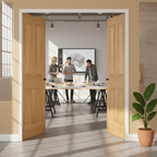 Premium Oak Double Pocket Door Set with Galvanised Steel Frame, Customizable Finish, and Practical Sliding Functionality