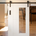 Internal Pocket Door Set with White Primed Finish, 1 Light Clear Glass Panel - detail view