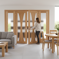 Premium Oak French Door Room Divider with Obscure Glass Side Panels and Universal Frame