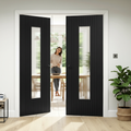 Premium Clear Glazed Internal Fluted Door Pair with Contemporary Black Finish and Safety Glass for Elegant Home Design