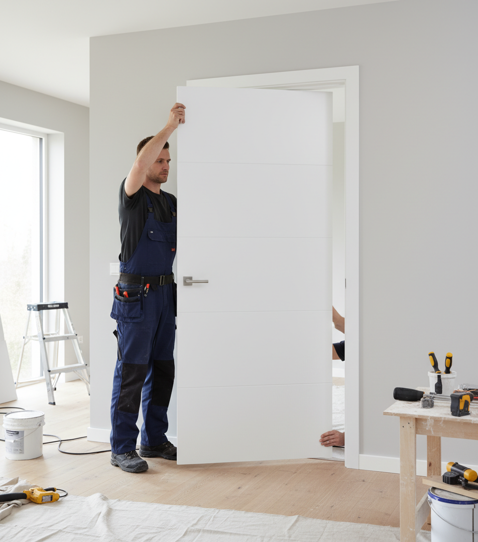 Premium Contemporary White Internal Door with V Grooves and Engineered Construction for Strength and Stability