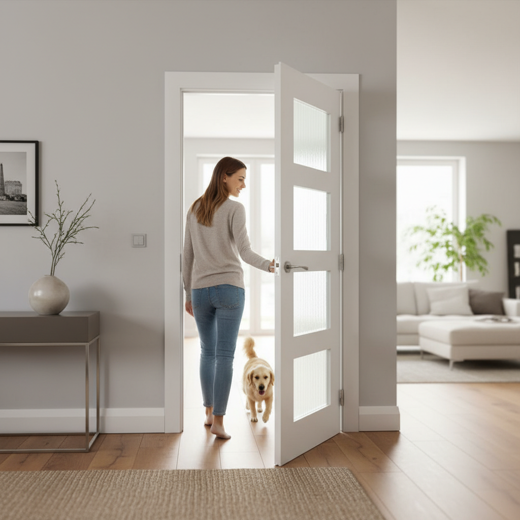 Premium Contemporary Four Light Internal Door with Clear Glass, Minimalist Design and Fire Door Options