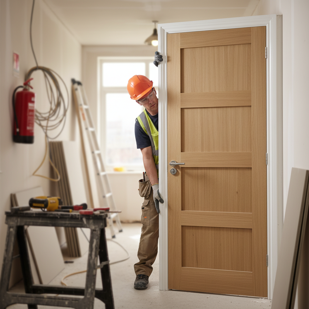 Premium Unfinished Flat Panel FD30 Fire Door - Engineered Solid Core Construction with Modern Shaker Style Design