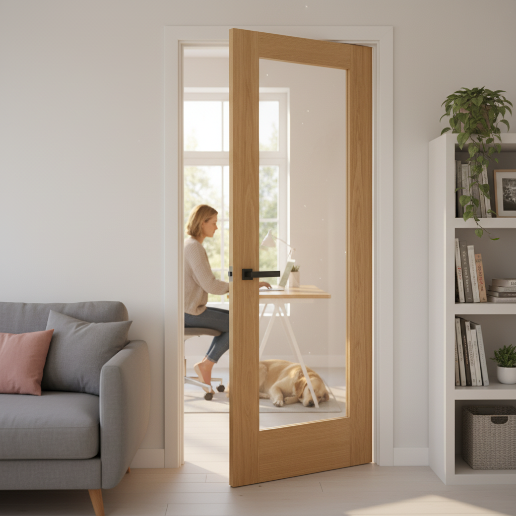 Premium Internal Oak Door with Clear Glass Pane - Unfinished Design for Custom Finishing - Image 2