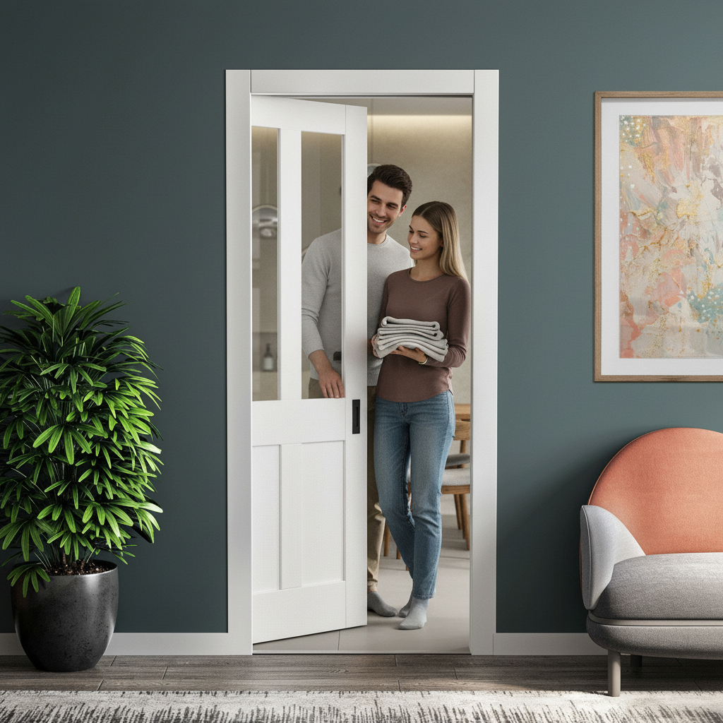 Premium Internal Victorian Pocket Door Set with Clear Glass Panels for Elegant Home Interiors - Image 2