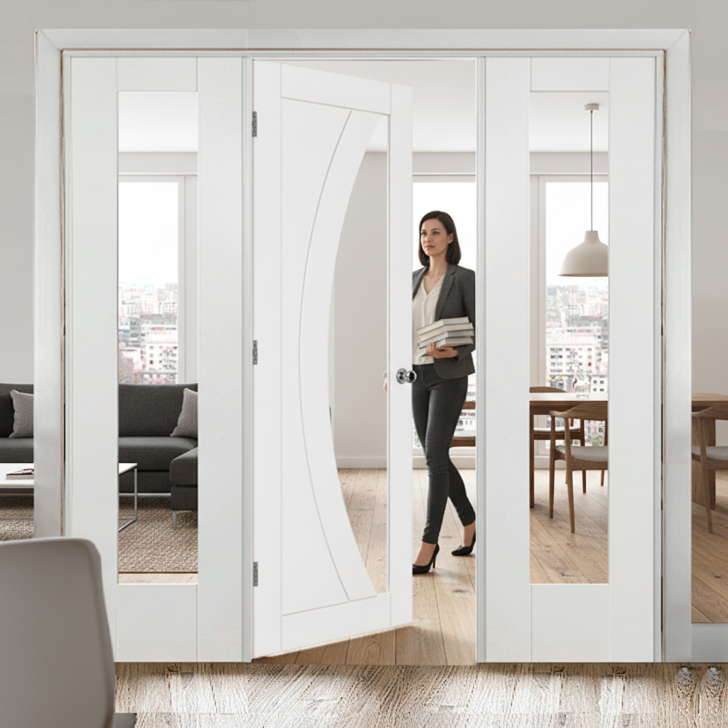 Premium White Glazed Room Divider with Demi Panels and Matching Frame - Custom Sizes Available