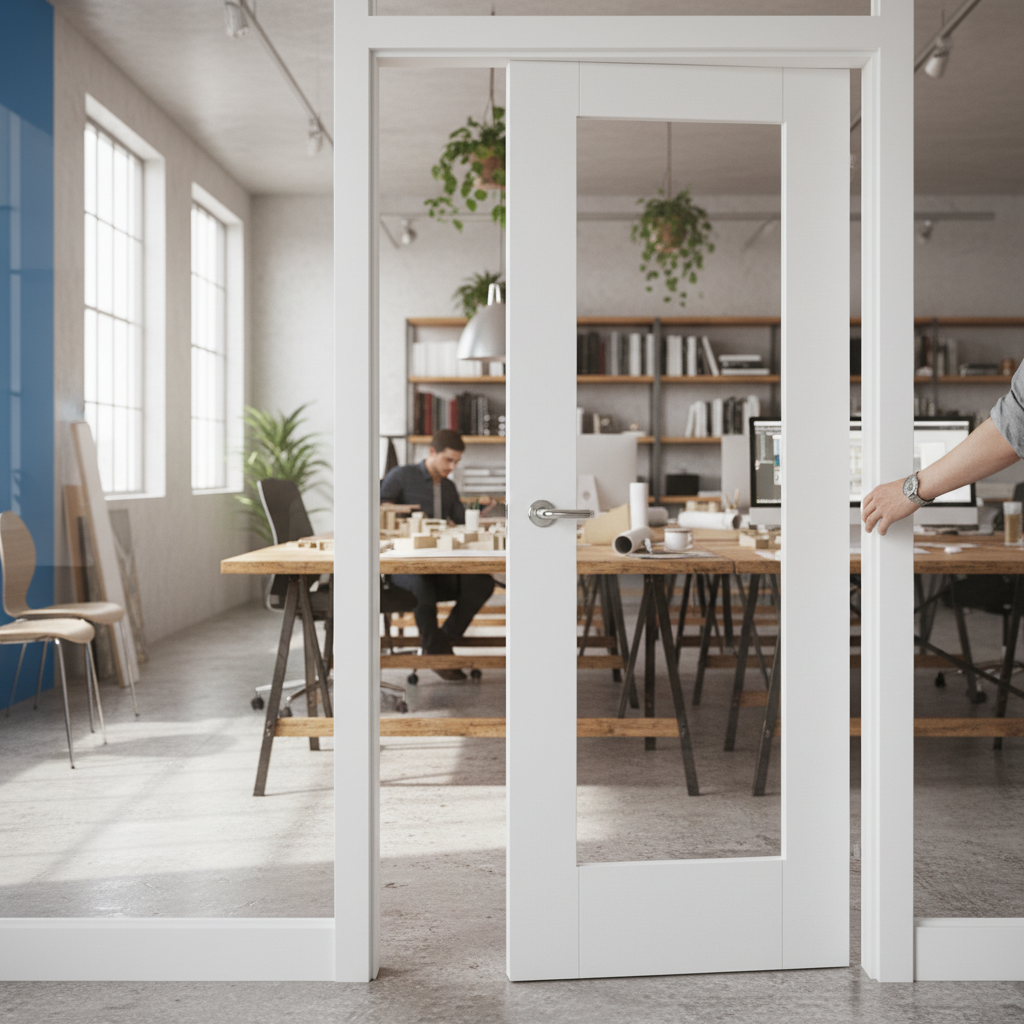 Premium Clear Glazed Internal Door with Recessed Panel Design and Safety Glass - High-Quality Professional Grade for Industrial and Commercial Appl...