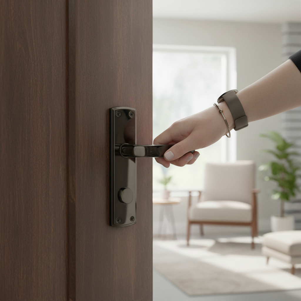 Premium Deco Lever on Backplate Door Handle Set in Black Nickel - Modern Aesthetic with Secure Closure and Matching Hinges - Image 2