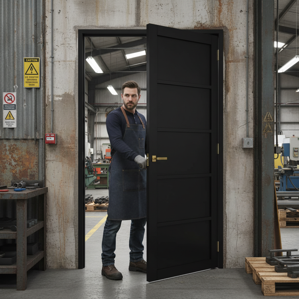 Premium Custom Made Industrial Style Door - Black 5 Panel with Solid Softwood Core and 10-Year Warranty