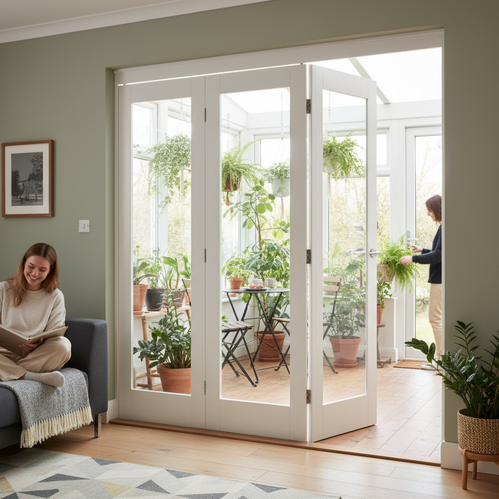 Premium Clear Glazed Bifold Doorset with Pattern 10 Design - Top-Hung System for Elegant Room Dividing