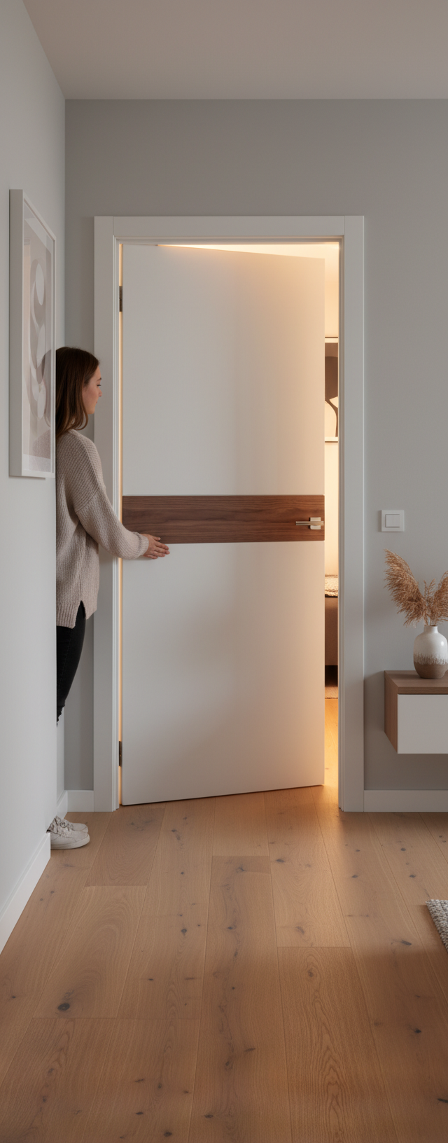 Premium Internal Door with Distinctive Walnut Insert and V-Groove Detailing for Contemporary Interiors