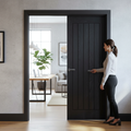 Premium Brushed Black Oak Internal Door Pair with Vertical Grooves and Solid Core for Strength and Stability