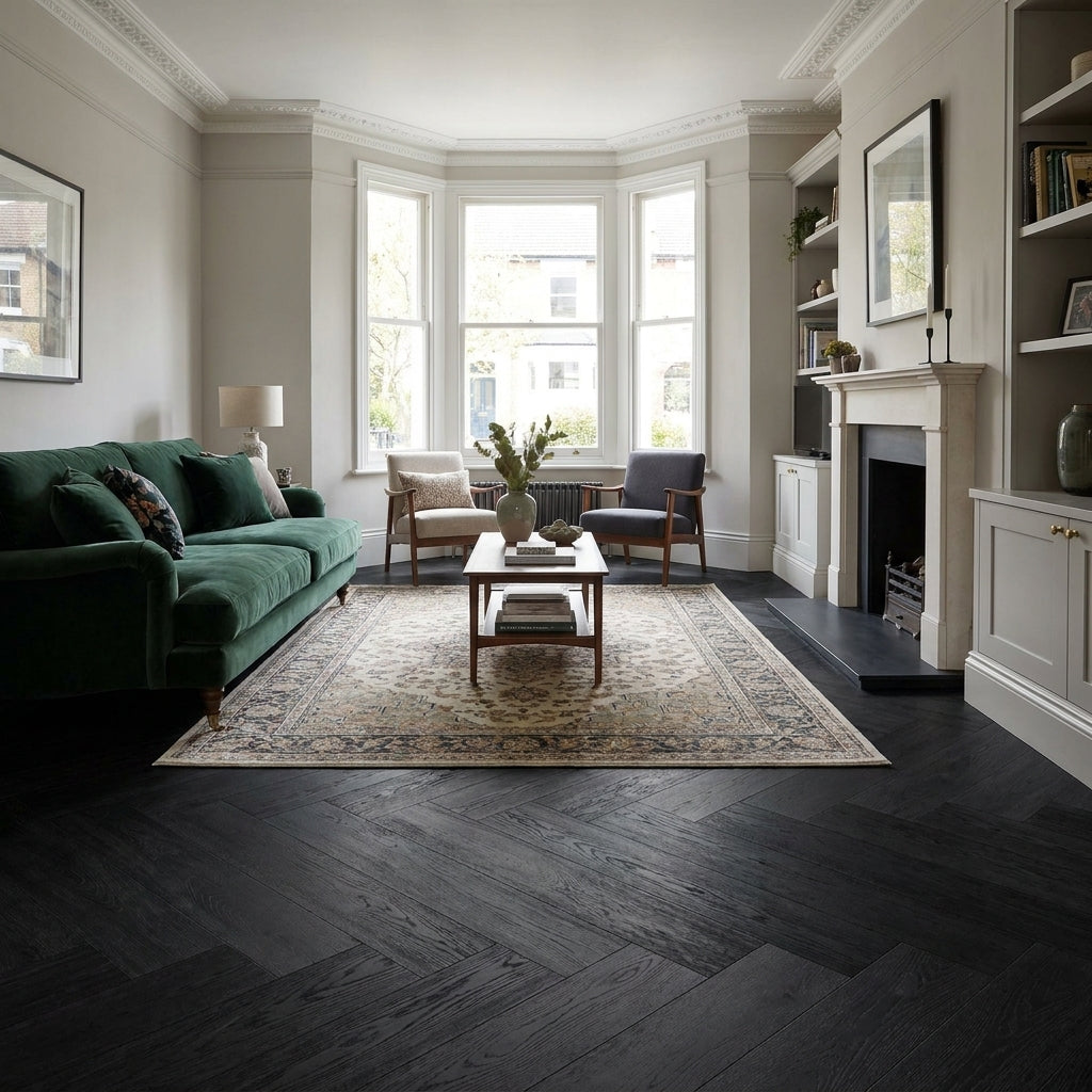 Herringbone Vinyl Flooring 5.5mm Thick Rigid Core Carbon Oak Style