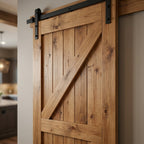 Internal Sliding Barn Door, Carbonised Pine, 1 Panel, Black Top Mounted - detail view
