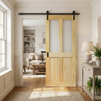 Internal Sliding Door Pine Unfinished 2 Panel 2 Light Obscure Glass