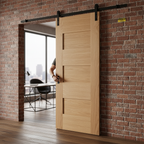 Premium Oak Internal Fully Finished 7 Panel Sliding Door with Black Top Mounted Kit for Modern Living Spaces
