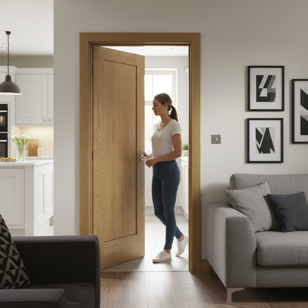 Premium Internal Oak Fully Finished Pattern 10 Door with Recessed Panel Design and A-Grade American White Oak Veneer