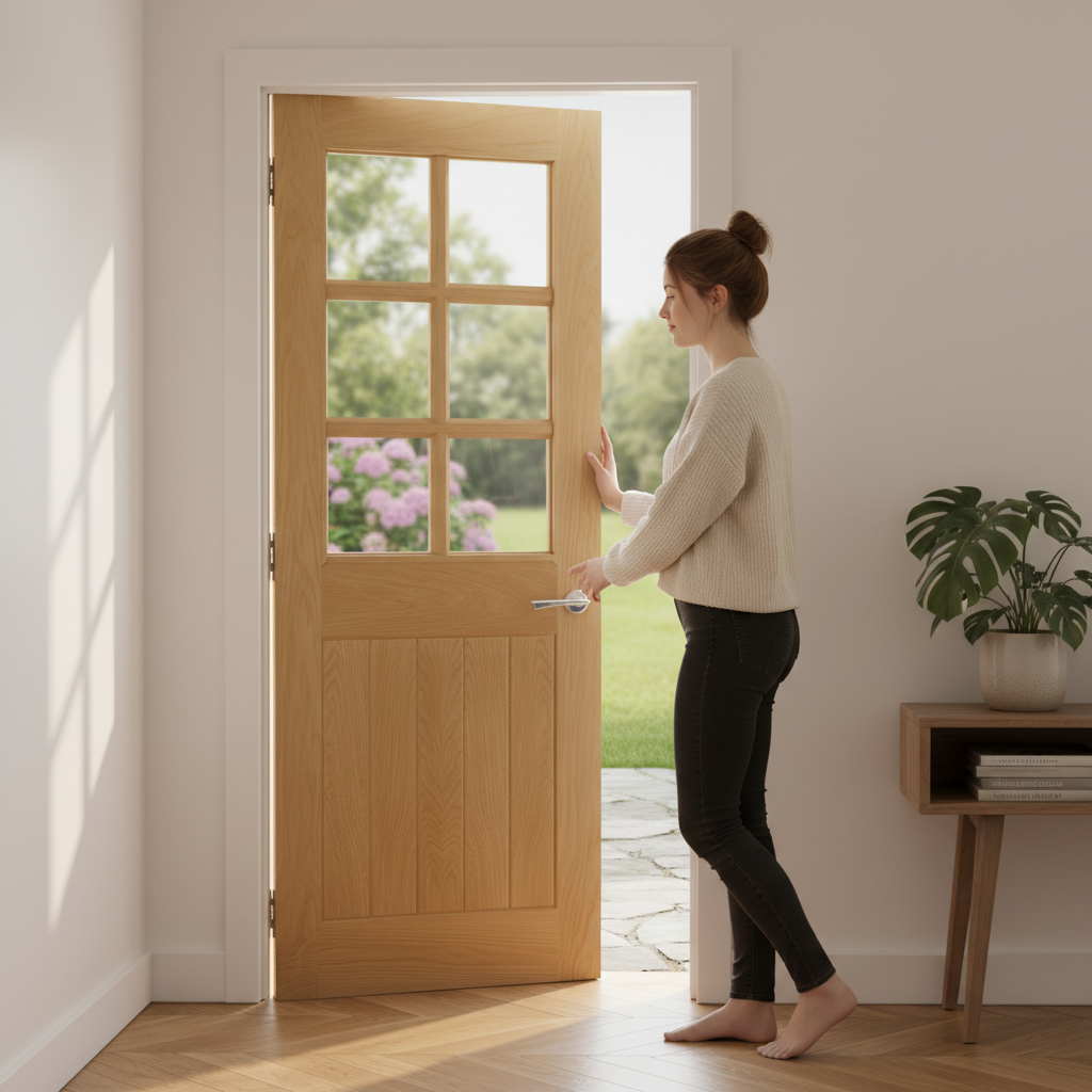 Premium Internal Oak Clear Glazed Door with Solid Core Construction and Bevelled Safety Glass