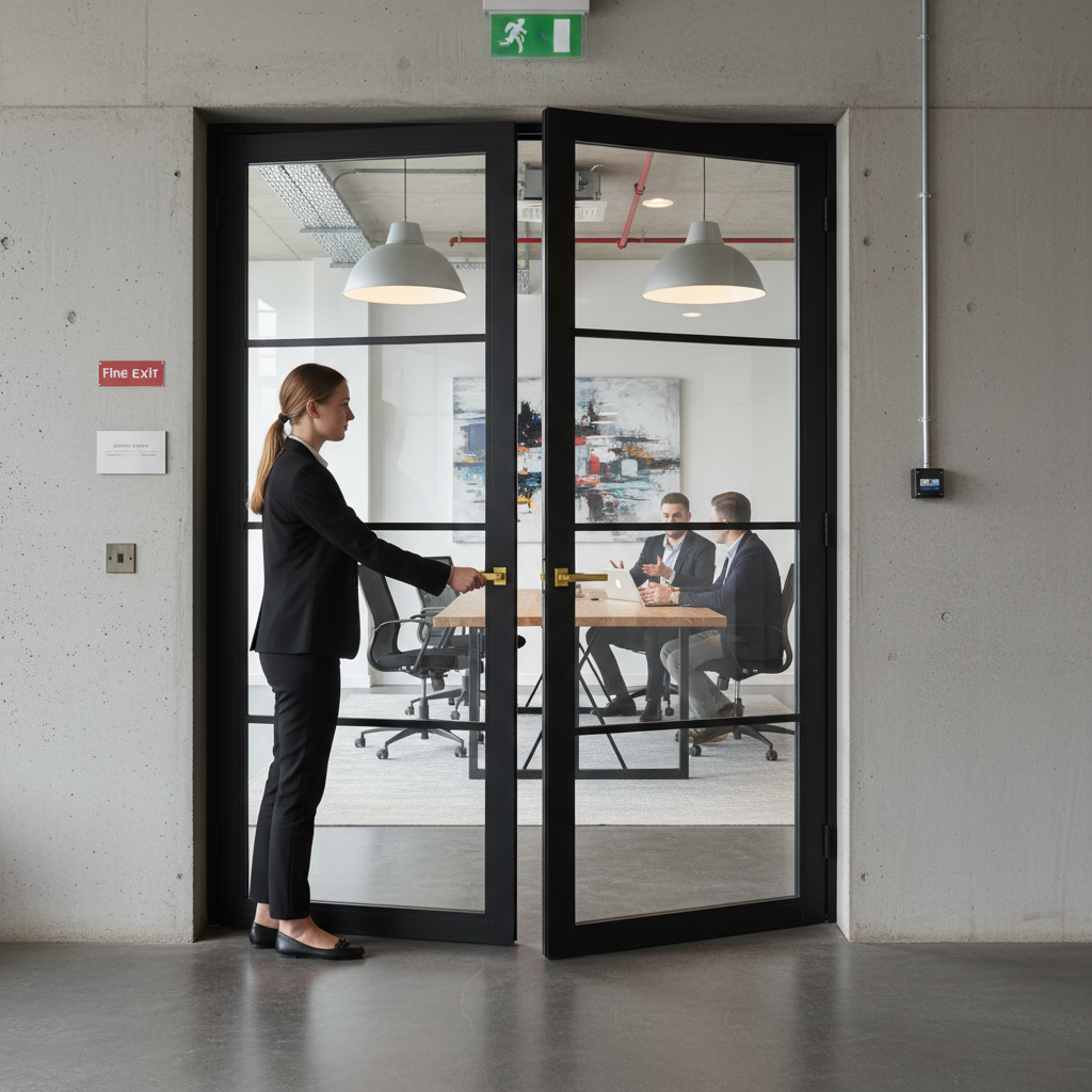 Premium Extra Slim Industrial Style Fire Door Pair with 30 Minutes Fire Rating and Clear Fire Glass - Custom Made to Your Specifications