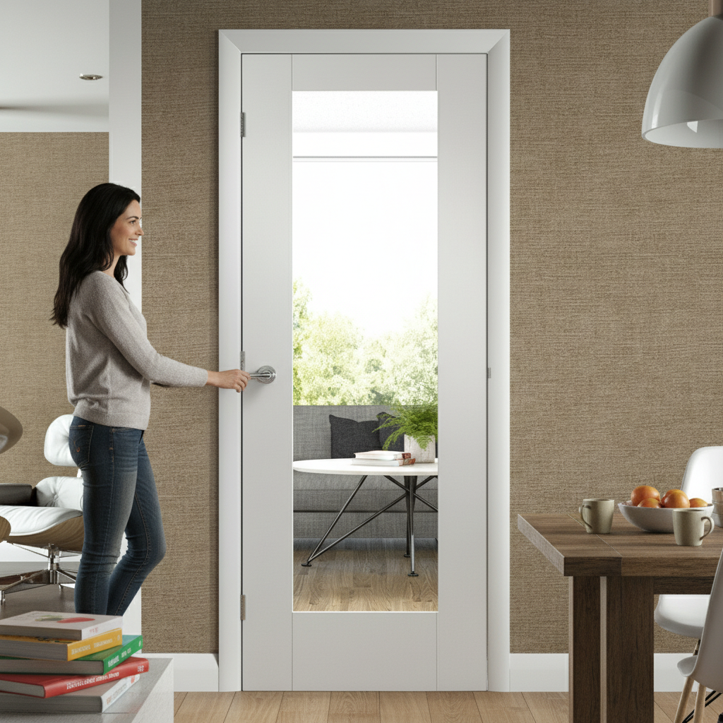 Premium Clear Glazed Internal Door with Recessed Panel Design and Safety Glass - High-Quality Professional Grade for Industrial and Commercial Appl...