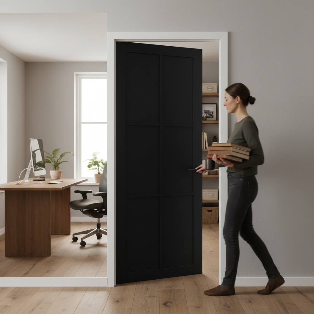 Internal Fully Finished Studio 6 Panel Door with Elegant Black Finish and Custom Trimming Options - Image 2