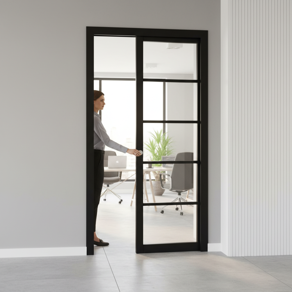 Premium Clear Glazed Pocket Door Set with Top Hung Frame, Adjustable Jambs, and 15-Year Guarantee for Contemporary Homes