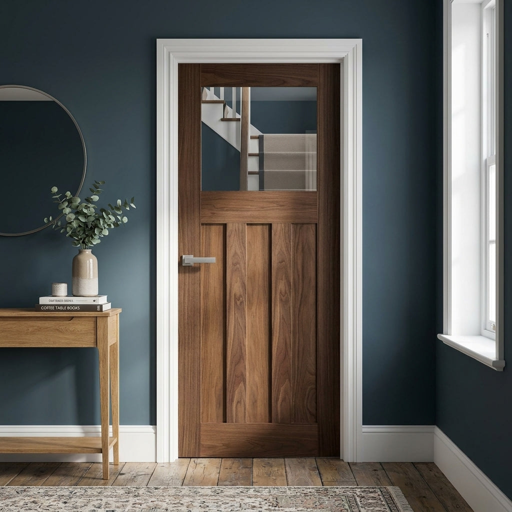 Internal Fully Finished Walnut Door with 1 Light Clear Glass Panel